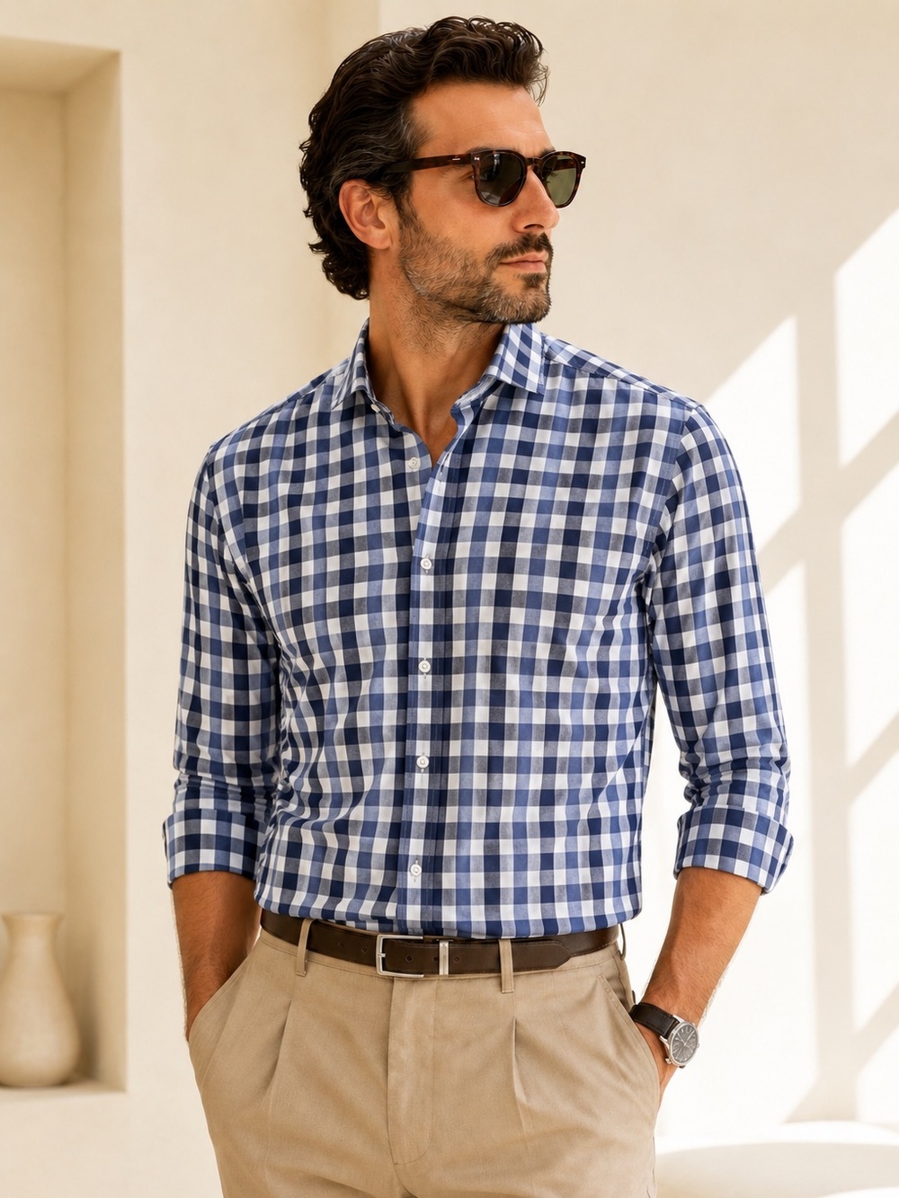 Hugo Boss Tailored Gingham Cotton Shirt Quiet Luxury Size 16.5